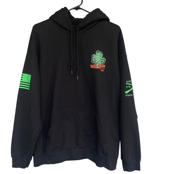 Grunt Style Hoodie Mens Extra Large Black Irish Shamrock Flag Patriotic Pullover - Picture 1 of 9